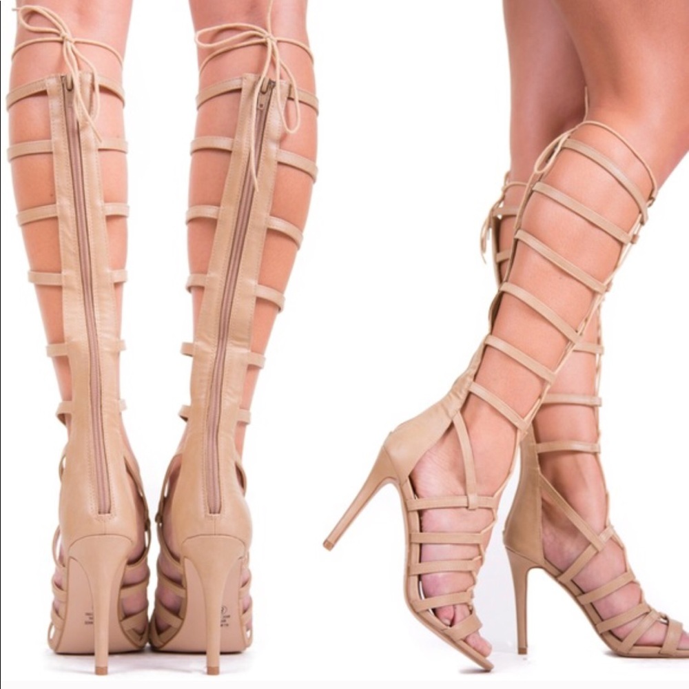 City Chic Caged Beige Gladiator Heels - Picture 5 of 6